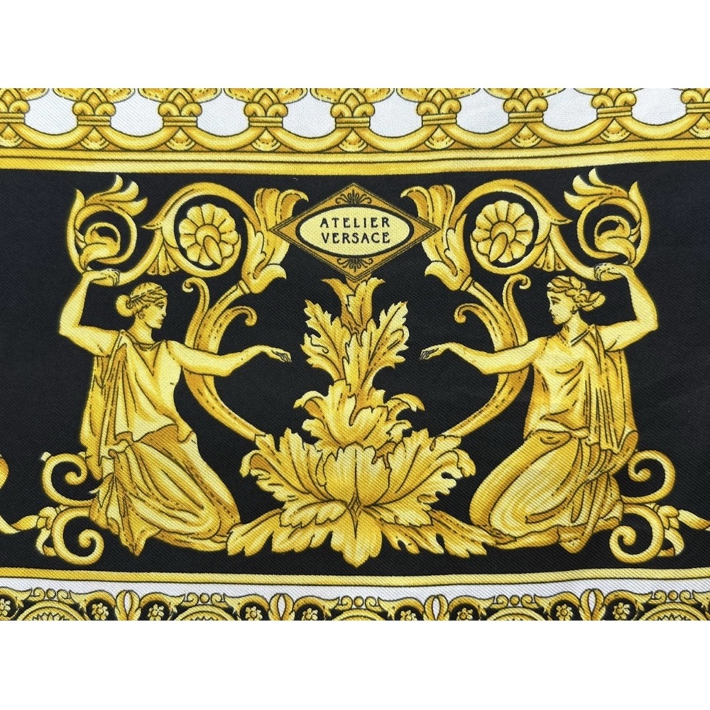 Vintage Atelier Versace Leopard Print Barocco Baroque Black & Gold Silk Scarf - Picture 2 of 15